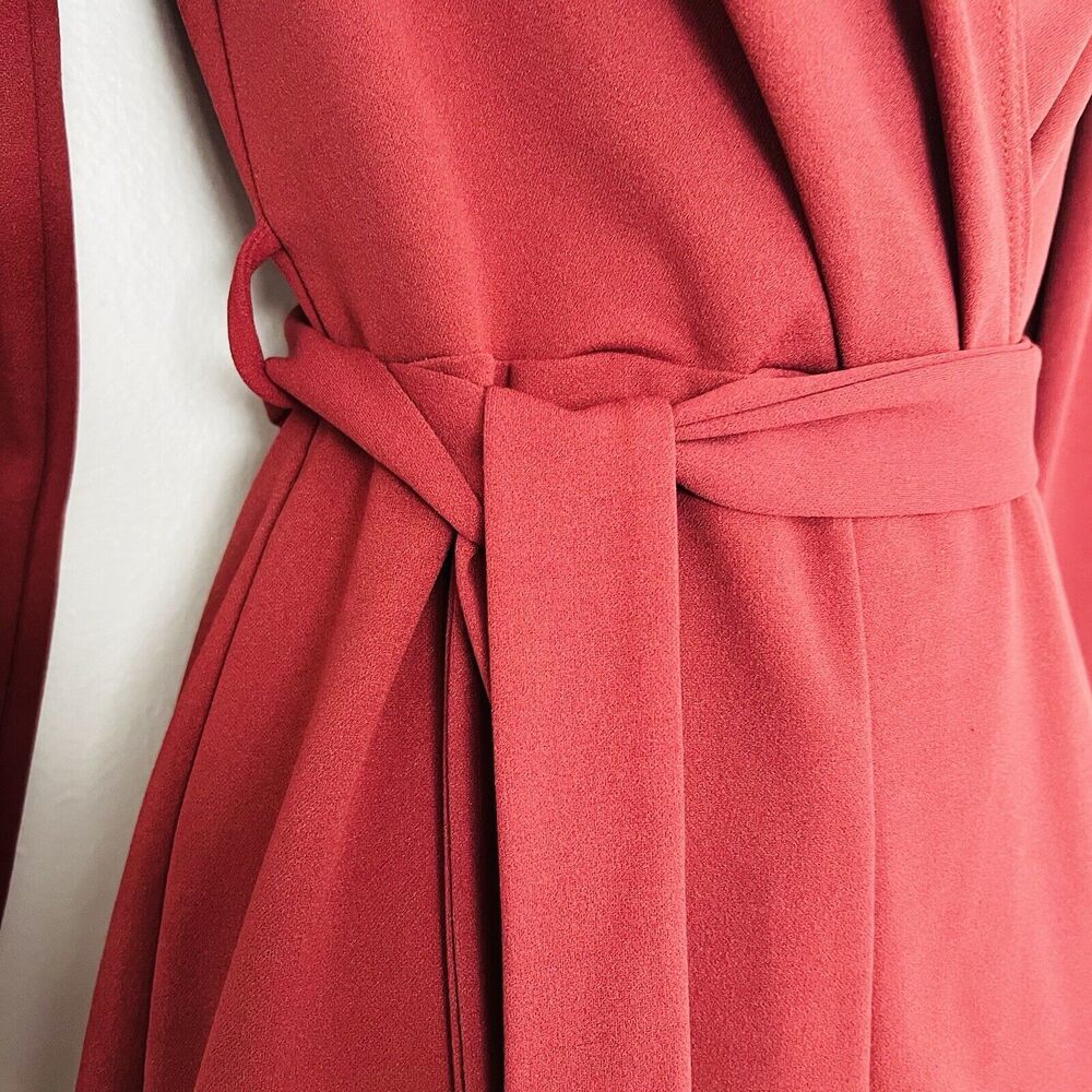 Windsor Brick Red Romper Dress Long Sleeve Faux Wrap Belted Waist Shorts V-neck - Picture 5 of 9